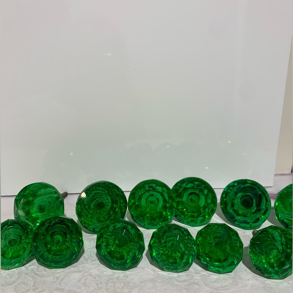 12 vintage  green crystal cut cabinet knobs